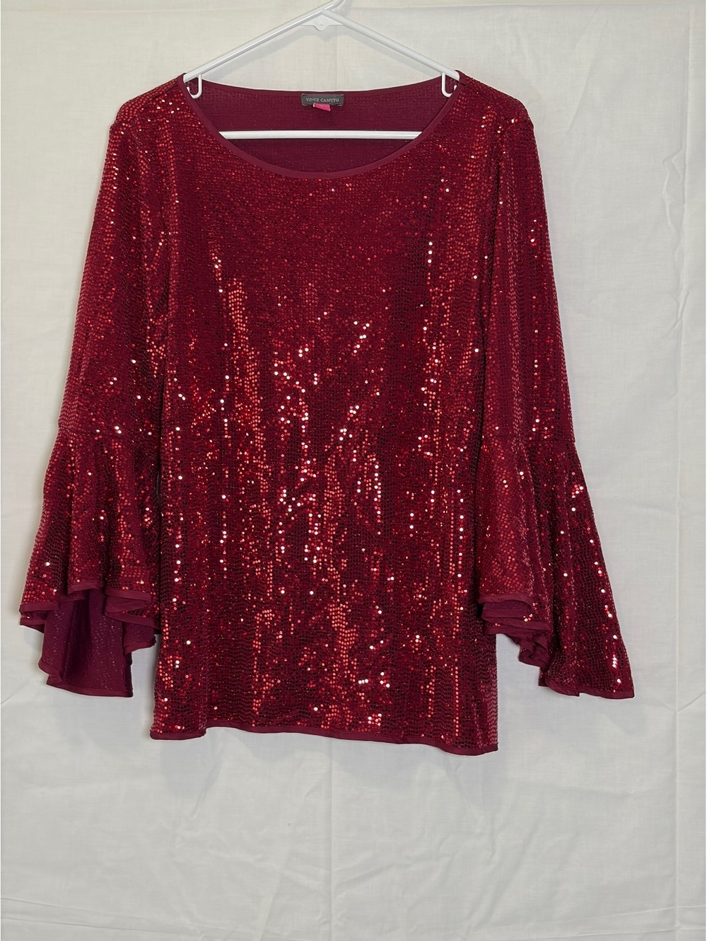 Christopher & Banks Red Sequin Bell Sleeve Top Size Medium